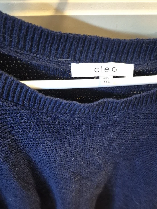 cleo Navy Blue Crewneck Sweater with Shoulder Buttons - Picture 2 of 3